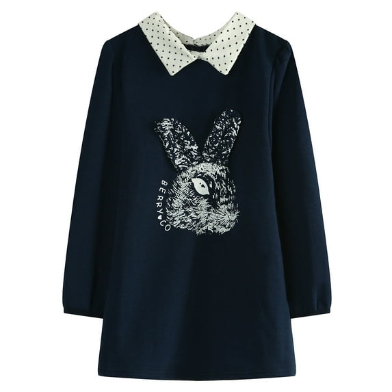 Richie House Girls' Pullover with Rabbit Pattern and Polka Dot Collar RH1433-01