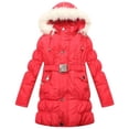 thumbnail image 1 of Richie House Girls Red Fur Hood Belt Padded Winter Jacket 12, 1 of 2