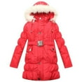 thumbnail image 1 of Richie House Girls Red Fur Hood Belt Padded Winter Jacket 14, 1 of 2