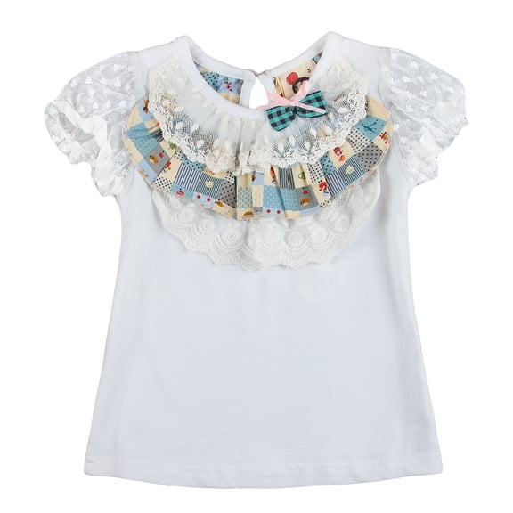 Richie House Girls' Shirt with Lace and Bow Accent RH0275