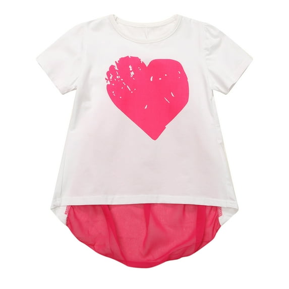 Richie House Girls' Short sSleeve with Heart-shaped Print RH1546