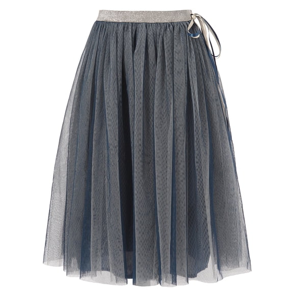 Richie House Girls' Skirt with Silver Tulle and Matching Ribbon RH0897