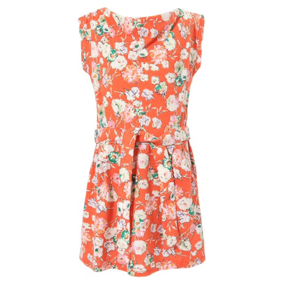 Richie House Girls' Sleeveless Floral Dress with Belt RH1779