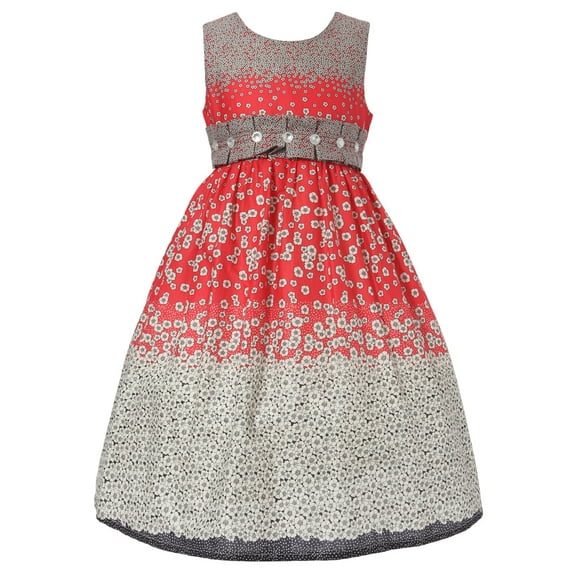Richie House Girls' Sleeveless Floral Dress with Decorative Diamonds RH1507