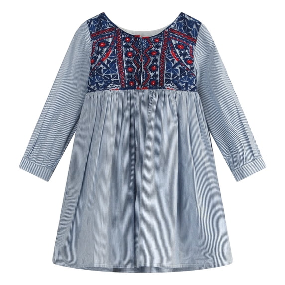 Richie House Girls' Striped Dress with Ethnic Embroidery RH1783