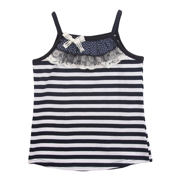 Richie House Girls' Striped Tanktop with Multi-layered Collar Rh0303