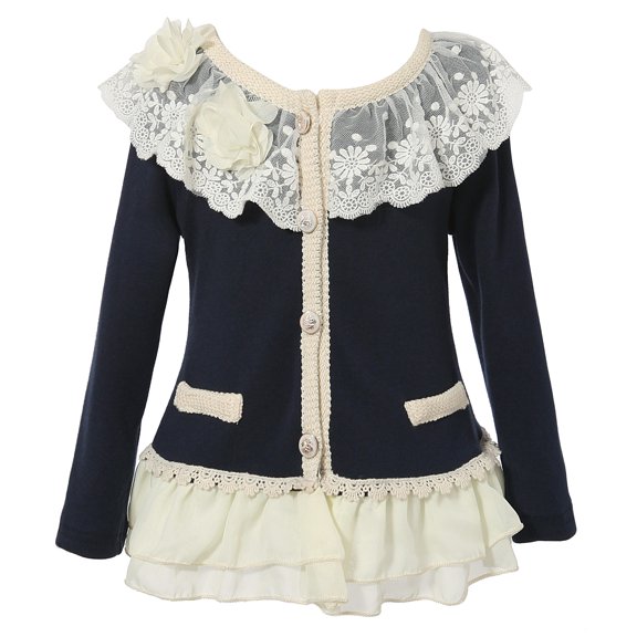 Richie House Girls' Sweet Cardigan with Braided Placket RH1432