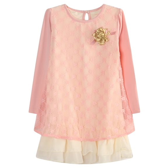 Richie House Girls' Sweet Knit Dress with Lace Covered and Ruffled Bottom RH1617
