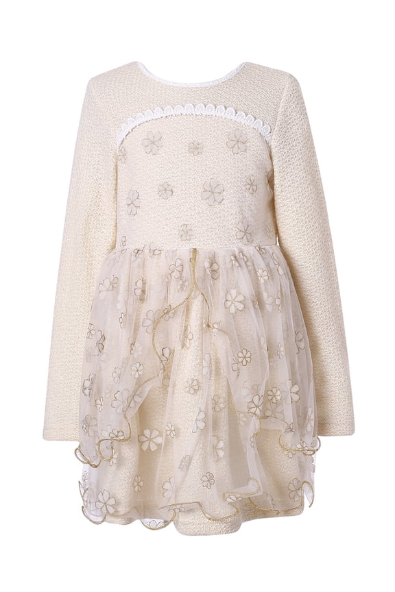 Girls' Sweet Long Sleeve Dress with Flowers RH2175