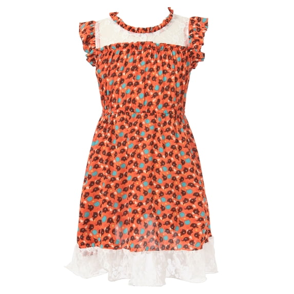 Richie House Girls' Sweet Print Dress with Lace Bottom RH1857