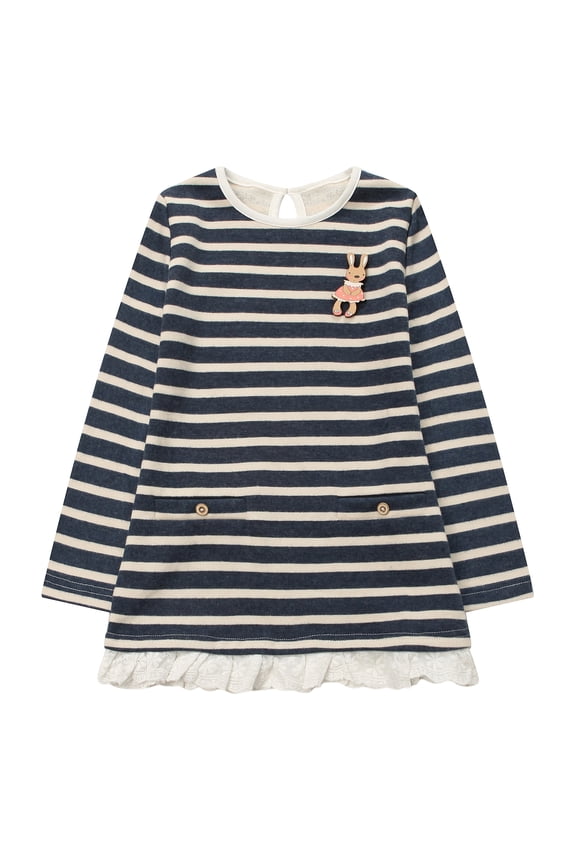 Girls' Sweet Striped Dress with Little Bear RH1218