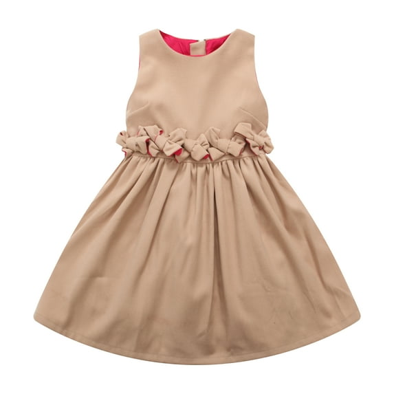 Richie House Girls' Tan Dress with Bows RH0710