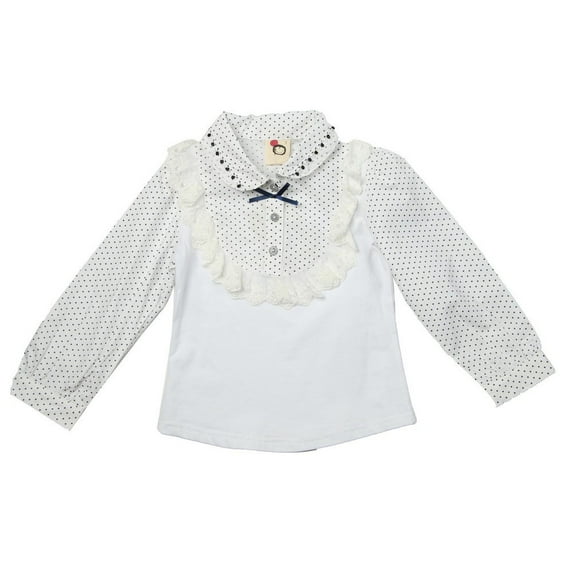 Richie House Girls' Top with Lace and Accented Collar RH0293