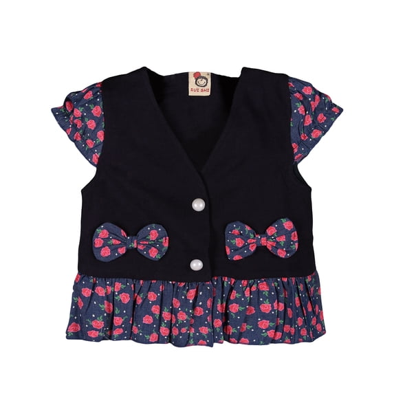 Richie House Girls' Top with Rose Print Denim RH0261