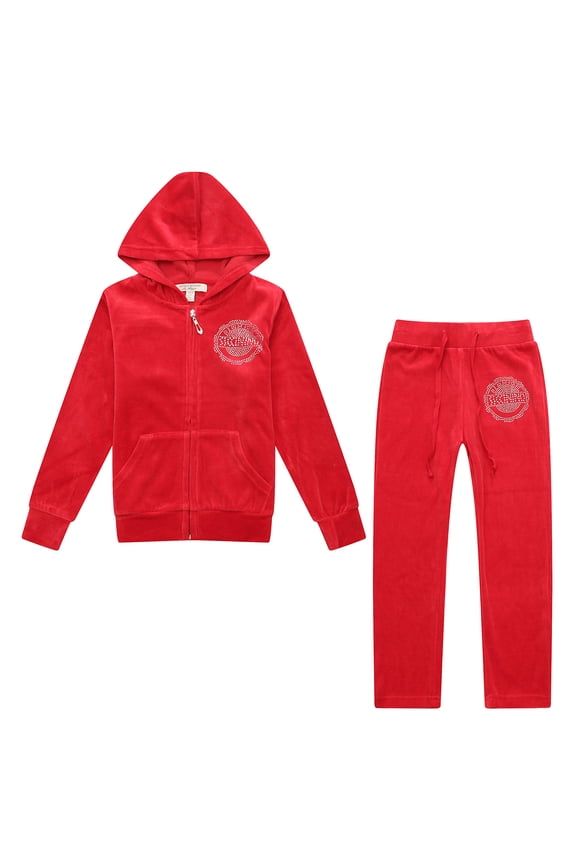 Girls' Velvet Sports Two-piece Set with Hot Drilling RH1915-E-3/4
