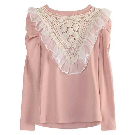 Richie House Girls' Warm T-shirt With Lace And Tulle In Front RH1492