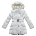 thumbnail image 1 of Richie House Girls White Fur Hood Belt Padded Winter Jacket 10, 1 of 2