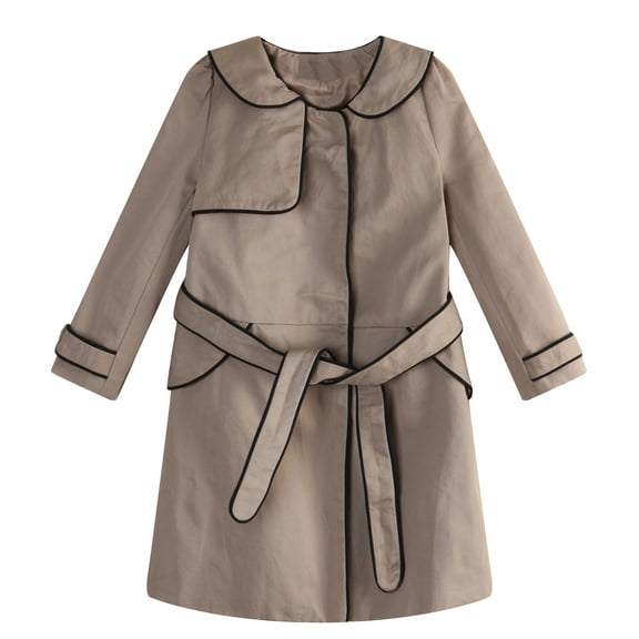 Richie House Girls' elegant long coat with contrasting piping details RH1079