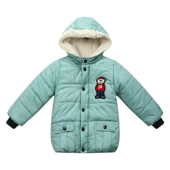 Richie House Little Boys Blue Bear Embroidery Hooded Padding Jacket 2/3