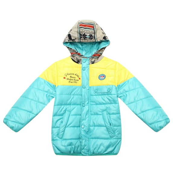 Richie House Little Boys Blue Printed Hood Tribal Padding Jacket 3/4