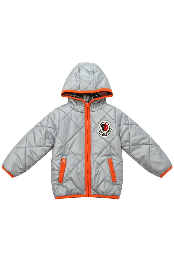 Little Boys Grey Stylish Felt Patch Padding Jacket 2/3