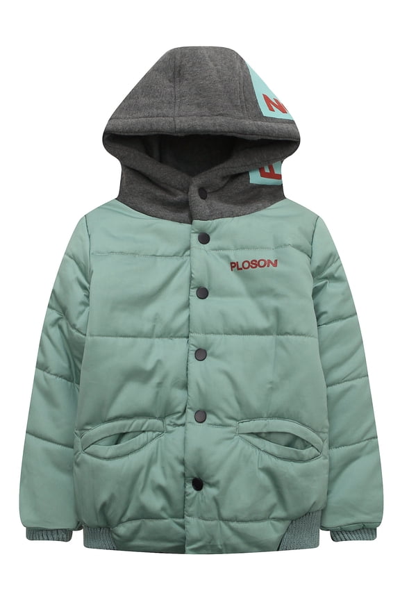 Little Boys Light Green Padding Hooded Jacket 2/3