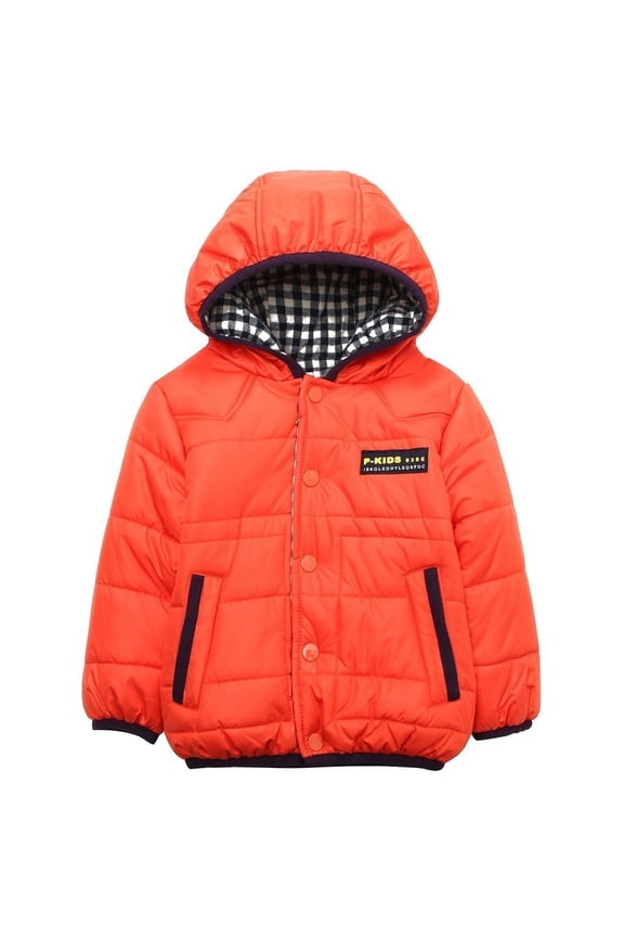 Little Boys Orange Fleece Lining Hooded Padding Jacket 1/2