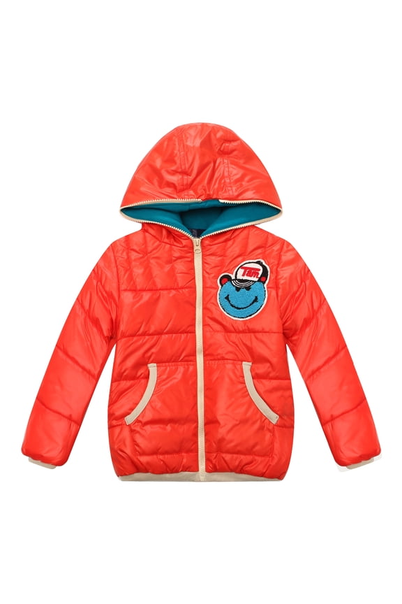 Little Boys Orange Smiley Bear Hooded Padding Jacket 5/6
