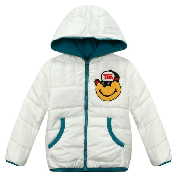 Richie House Little Boys White Smiley Bear Hooded Padding Jacket 3/4