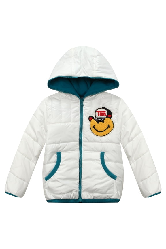 Little Boys White Smiley Bear Hooded Padding Jacket 4/5