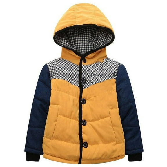 Richie House Little Boys Yellow Denim Sleeve Check Detail Padding Jacket 2/3