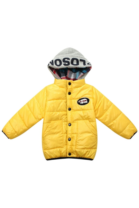 Little Boys Yellow Felt Embroidery Patch Padding Jacket 2/3