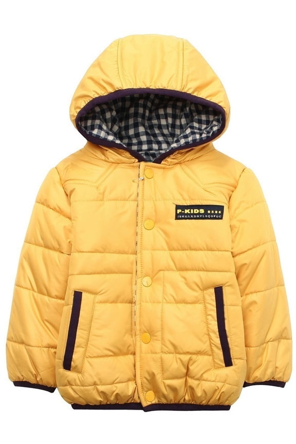 Little Boys Yellow Fleece Lining Hooded Padding Jacket 1/2