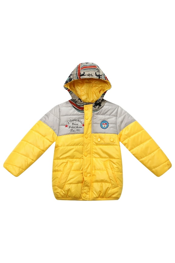 Little Boys Yellow Printed Hood Tribal Padding Jacket 2/3