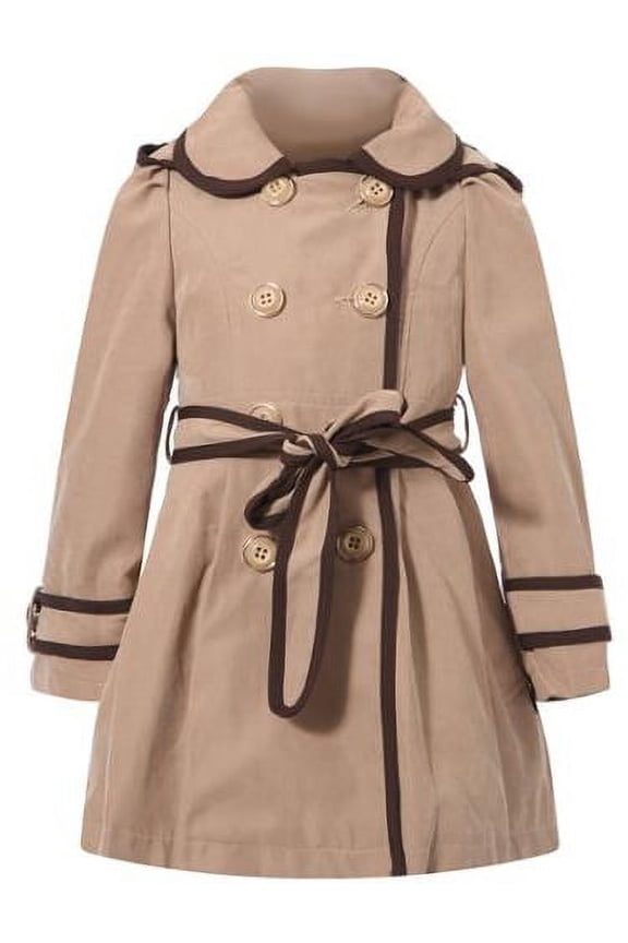Little Girls Apricot Brown Trim Flared Top Coat 7