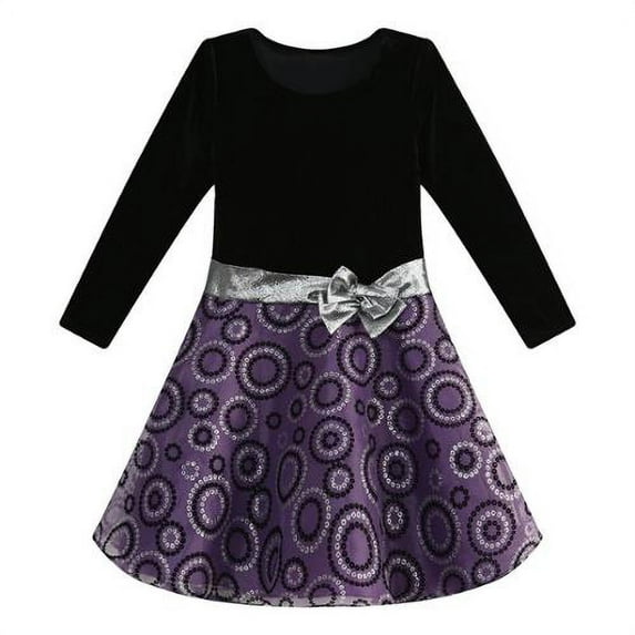 Richie House Little Girls Black Purple Circle Print Bow Dress 7