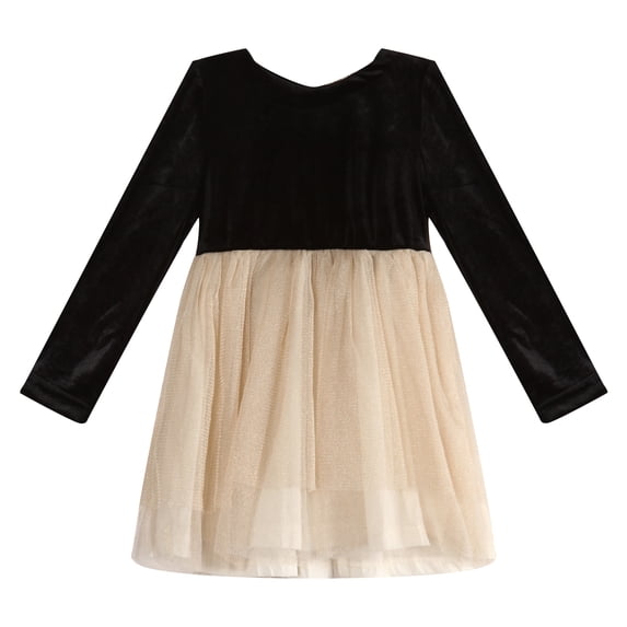 Richie House Little Girls Black Velvet Cream Tulle Dress 6