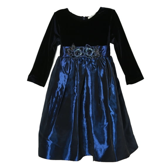 Richie House Little Girls Blue Black Velvet Top Flower Dress 3