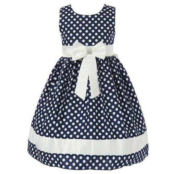 Richie House Little Girls Blue Polka Dotted Bow Dress 5