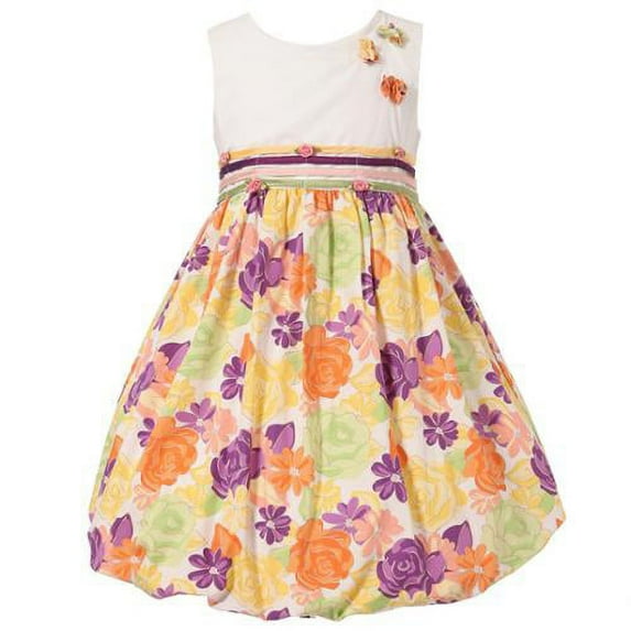 Richie House Little Girls Colorful Floral Rosette Accents Bubble Dress 4/5