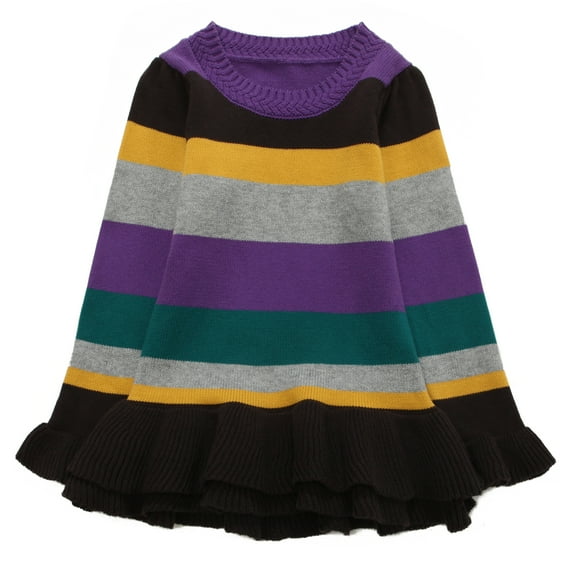 Richie House Little Girls Colorful Striped Flared Edge Sweater Dress 1/2