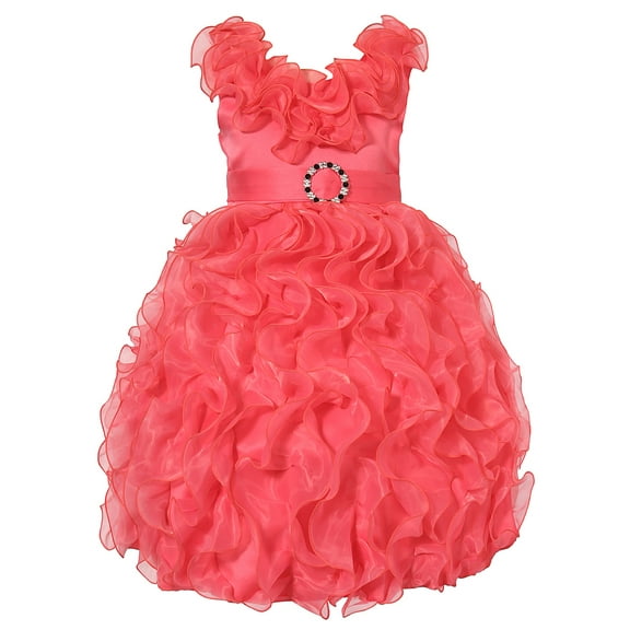 Richie House Little Girls Coral Cascade Ruffle Bridal Dress 5/6