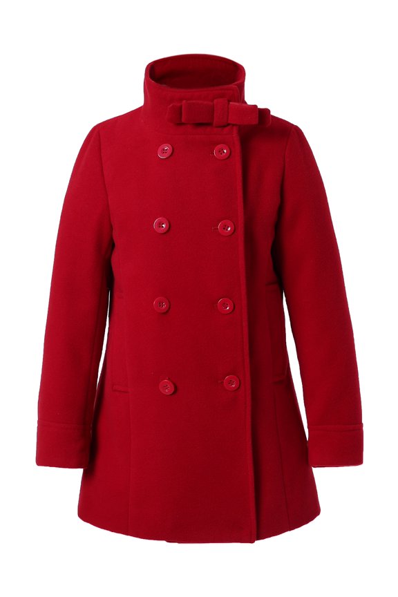 Little Girls Dark Red Double-Breasted Stand Collar Jacket 5