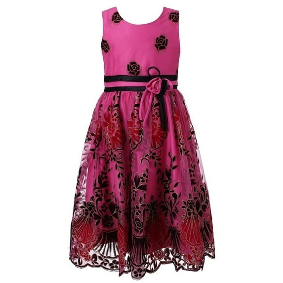 Richie House Little Girls Fuchsia Floral Embroidered Party Dress 2/3