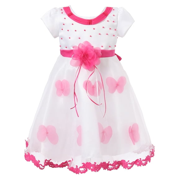 Richie House Little Girls Fuchsia White Floral Hemline Dress 5/6