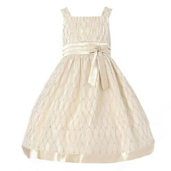 Richie House Little Girls Light Beige Shiny Beads Bow Dress 3