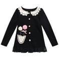 thumbnail image 1 of Richie House Little Girls Navy Blue Fleece Flower Pot Lace Trimmed Cardigan 4/5, 1 of 2