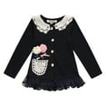 thumbnail image 1 of Richie House Little Girls Navy Blue Jersey Flower Pot Lace Trimmed Cardigan 2/3, 1 of 3