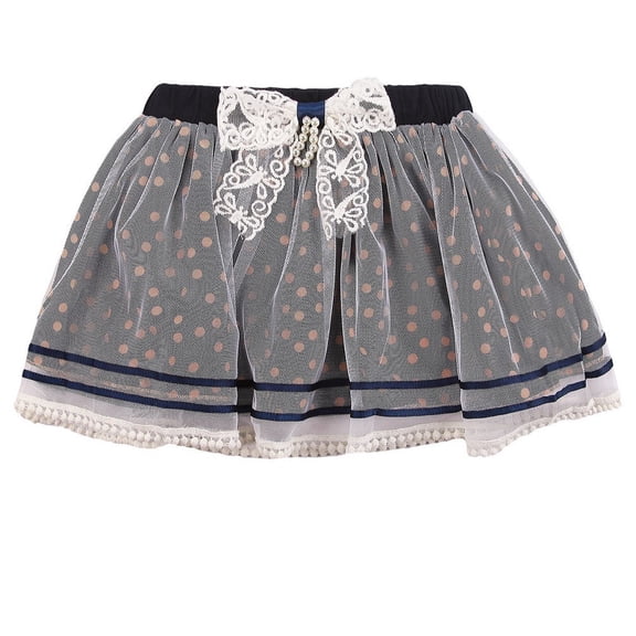 Richie House Little Girls Navy White Sweet Polka Dot Lace Overlaid Skirt 1/2