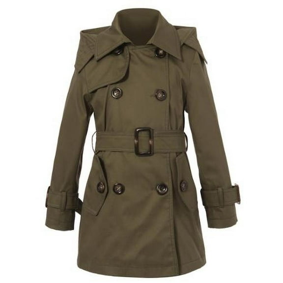 Richie House Little Girls Olive Classic Hooded Trench Coat 6